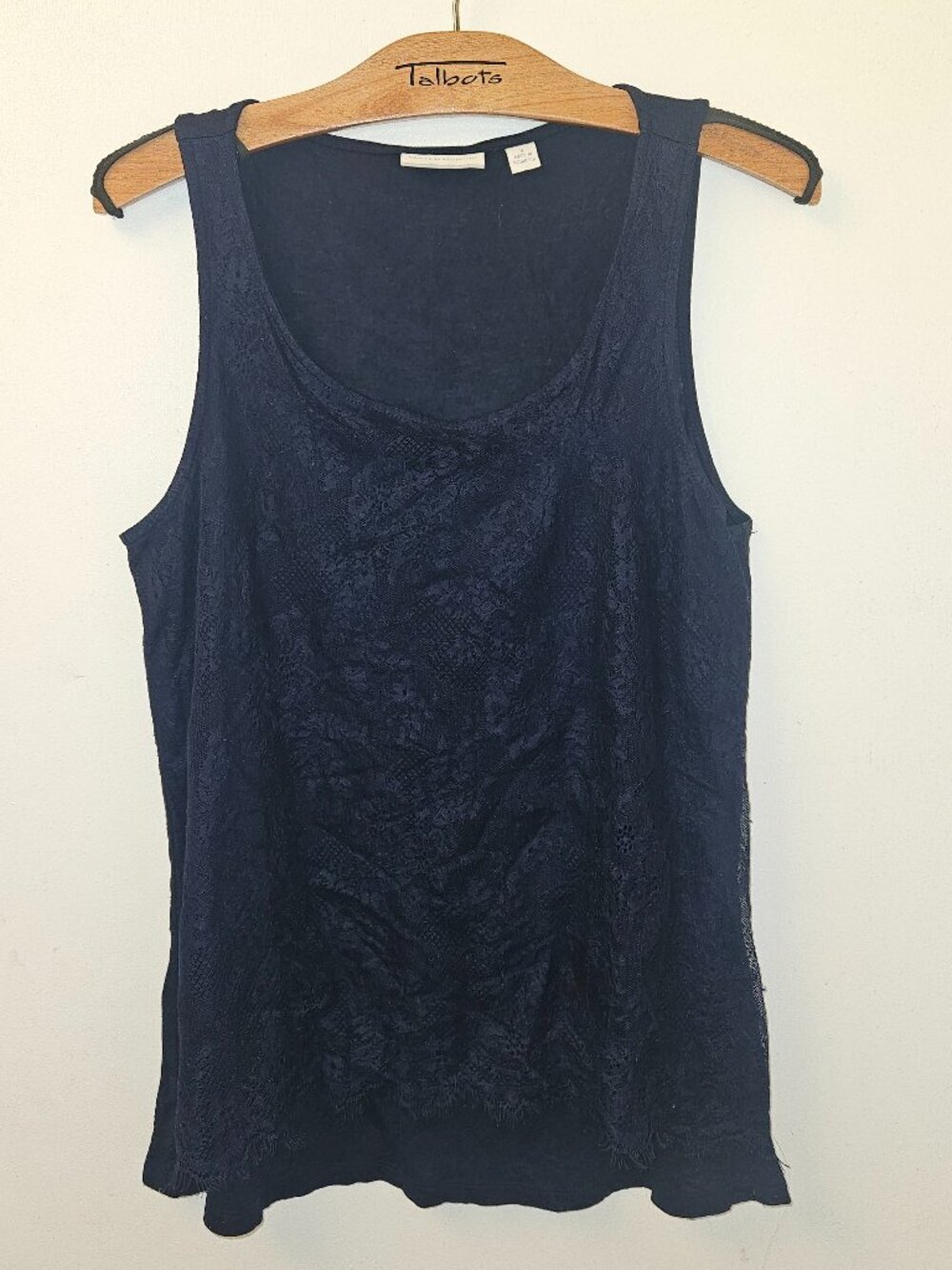 New York & Company Lace Overlay Small Navy Tank Top - Picture 4 of 11